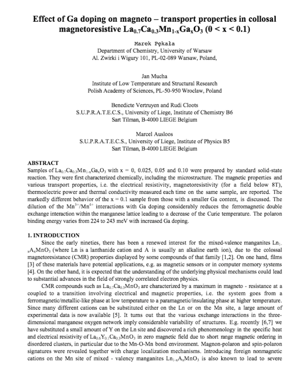 (PDF) Effect of Ga doping on magnetotransport properties in collosal ...