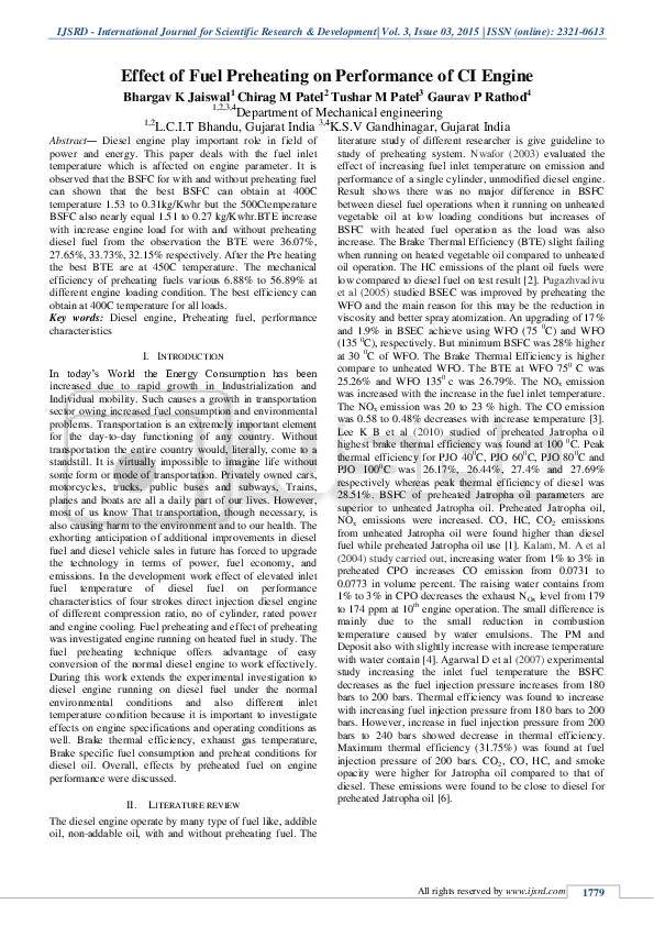 (PDF) Effect of Fuel Preheating on Performance of CI Engine