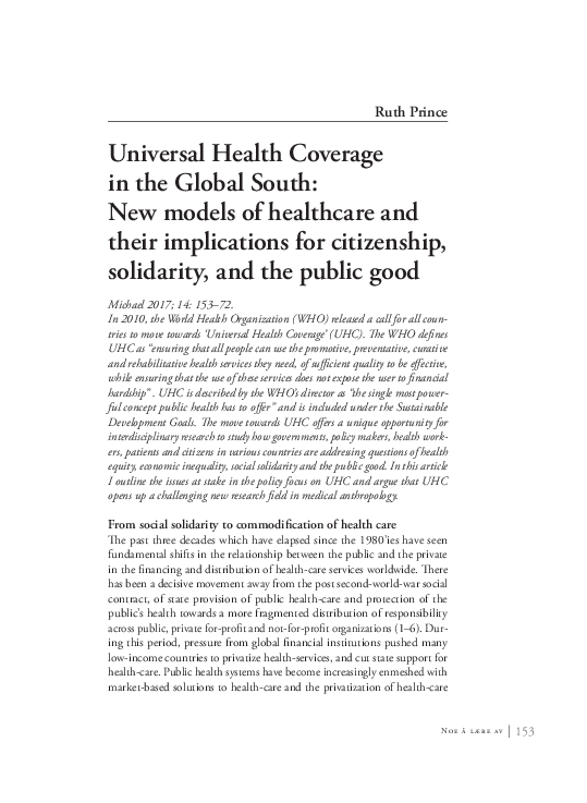 (PDF) Universal Health Coverage in the Global South: New models of ...