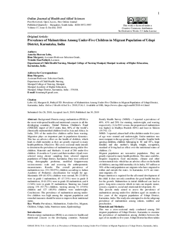 (PDF) Prevalence of Malnutrition Among Under-Five Children in Migrant ...
