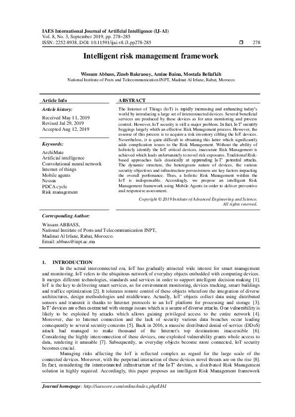 (PDF) Intelligent Risk Management framework
