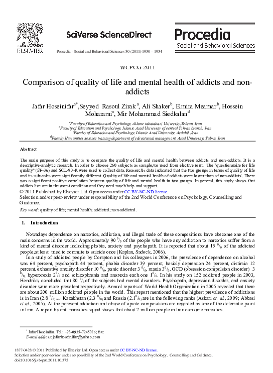 (PDF) Comparison of Quality of Life and Mental Health of Addicts and ...