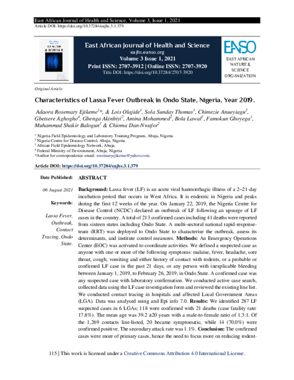 (PDF) Characteristics of Lassa Fever Outbreak in Ondo State, Nigeria ...