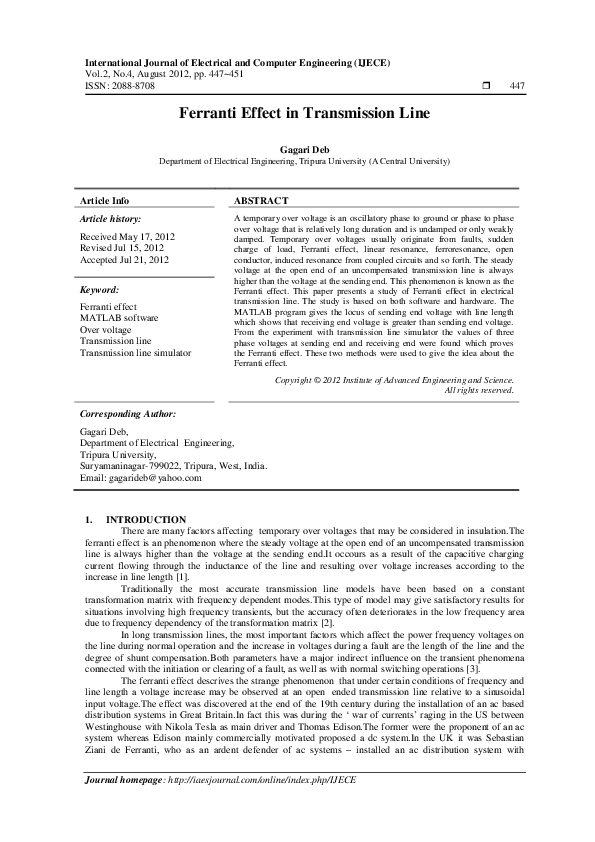 (PDF) Ferranti Effect in Transmission Line Gagari Deb Academia.edu