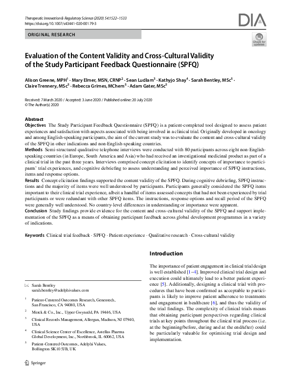 (PDF) Evaluation of the Content Validity and Cross-Cultural Validity of ...
