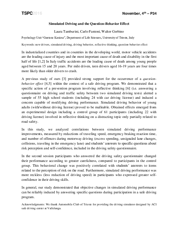 (PDF) Simulated Driving and the Question-Behavior Effect
