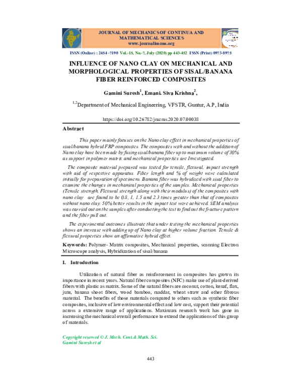 (PDF) Influence of Nano Clay on Mechanical and Morphological Properties ...