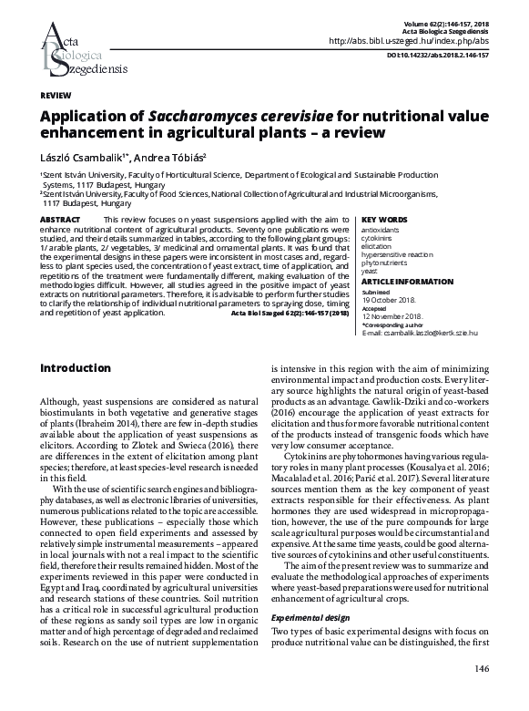 (PDF) Application of Saccharomyces cerevisiae for nutritional value ...