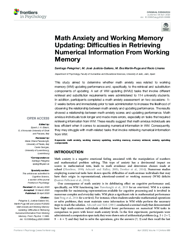 (PDF) Math Anxiety and Working Memory Updating: Difficulties in ...