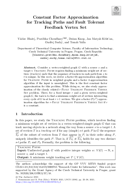 (PDF) Constant Factor Approximation for Tracking Paths and Fault ...