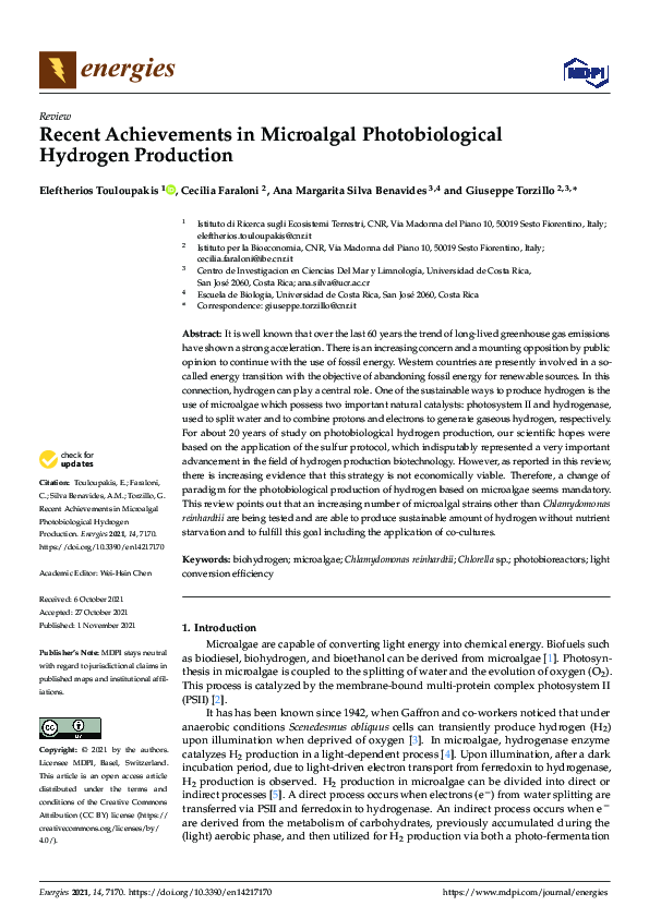 (PDF) Recent Achievements in Microalgal Photobiological Hydrogen Production