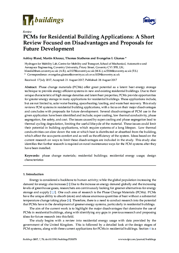 (PDF) PCMs for Residential Building Applications: A Short Review ...
