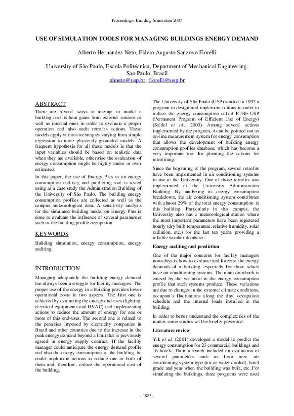 (PDF) Use of Simulation Tools for Managing Buildings Energy Demand
