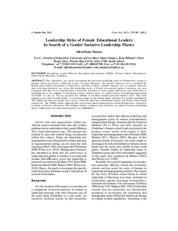 (PDF) Leadership Styles of Female Educational Leaders: In Search of a ...