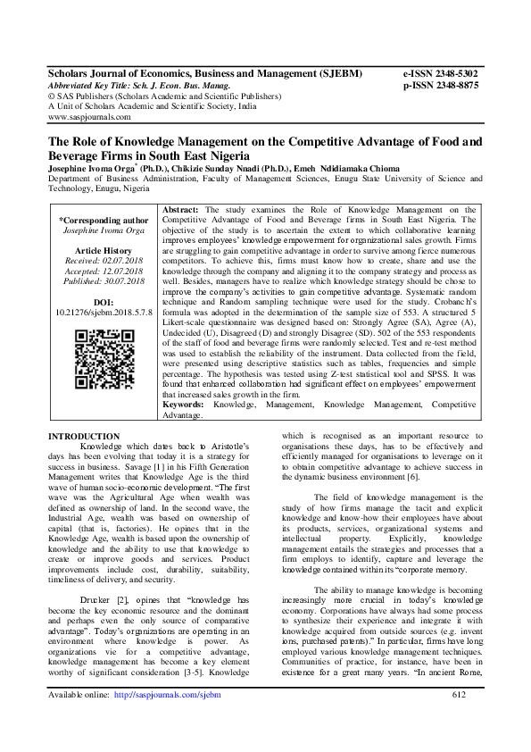 (PDF) The Role of Knowledge Management on the Competitive Advantage of ...