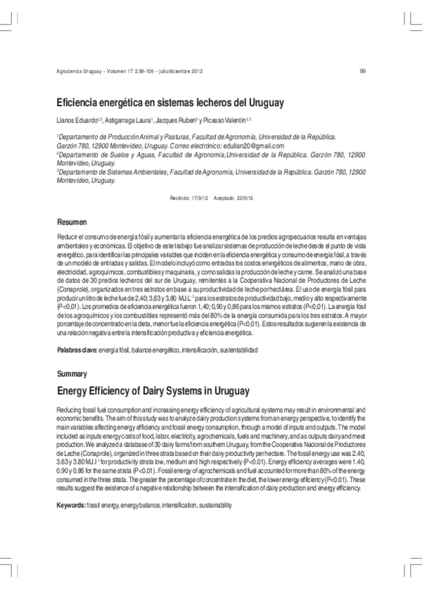 (PDF) Energy efficiency of dairy systems in Uruguay