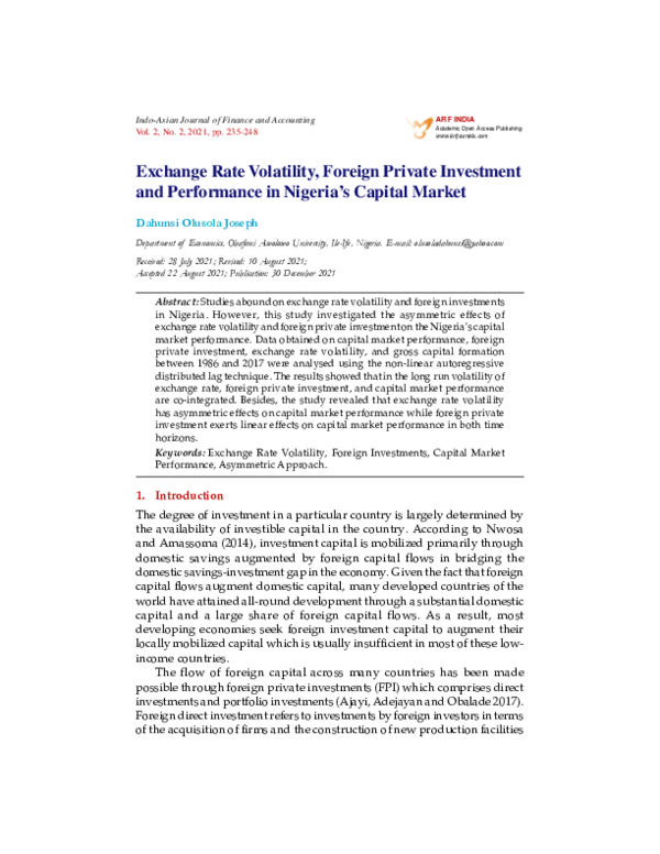 Image showcasing (PDF) Exchange Rate Volatility, Foreign Private Investment and ...