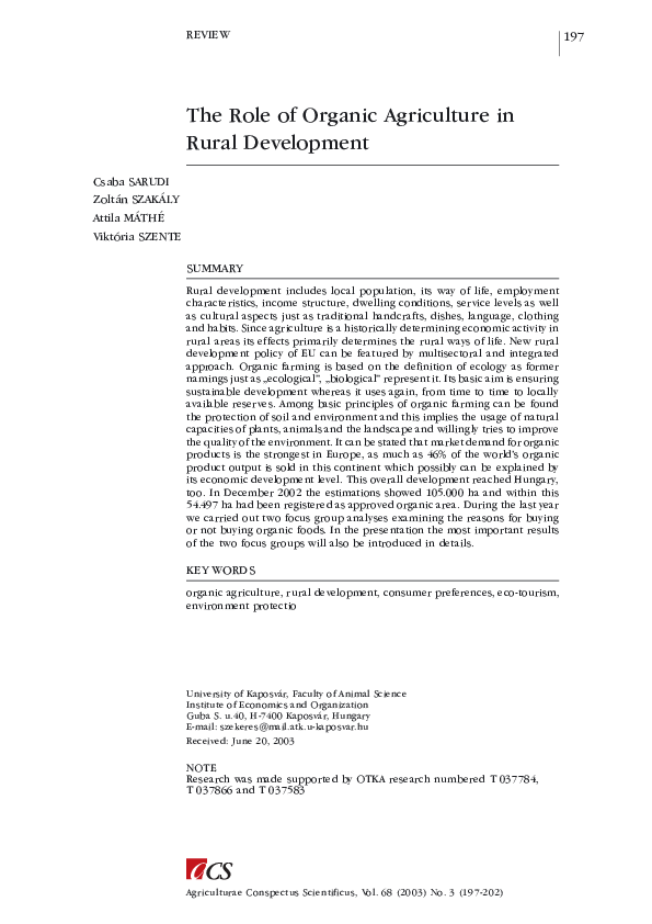 (PDF) The Role of Organic Agriculture in Rural Development