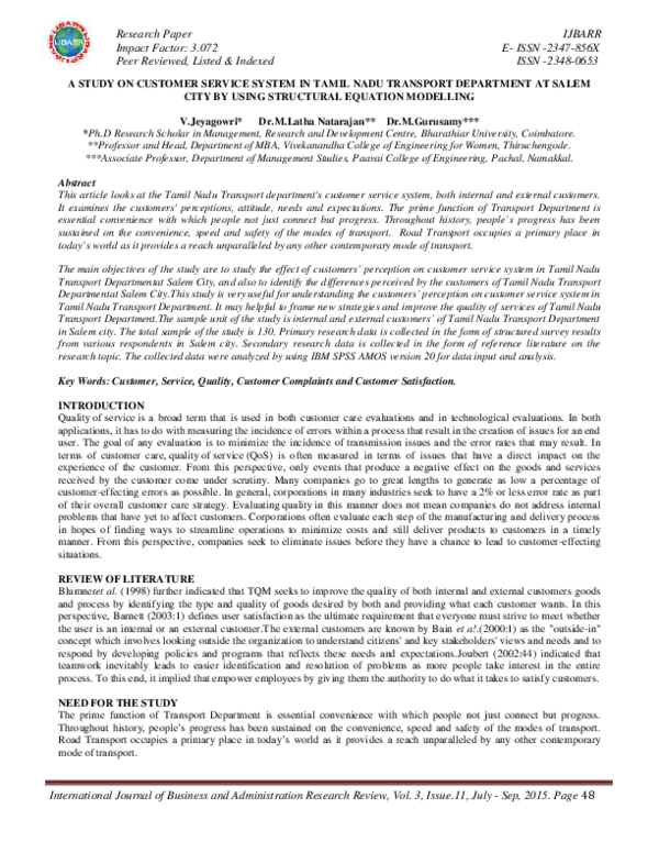 (PDF) A Study on Customer Service System in Tamil Nadu Transport ...