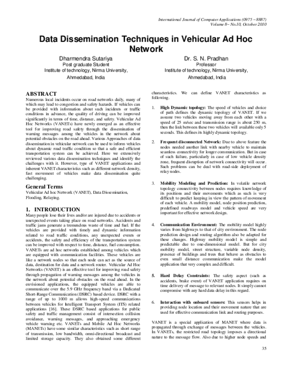 (PDF) Data Dissemination Techniques in Vehicular Ad Hoc Network