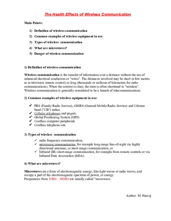 (DOC) The Health Effects of Wireless Communication