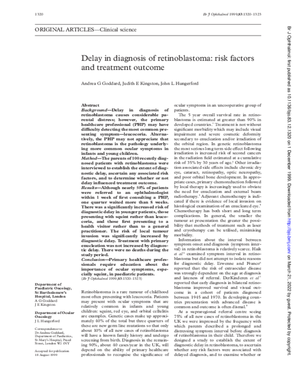 (PDF) Delay in diagnosis of retinoblastoma: risk factors and treatment ...