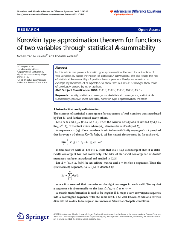 (PDF) Korovkin type approximation theorem for functions of two ...