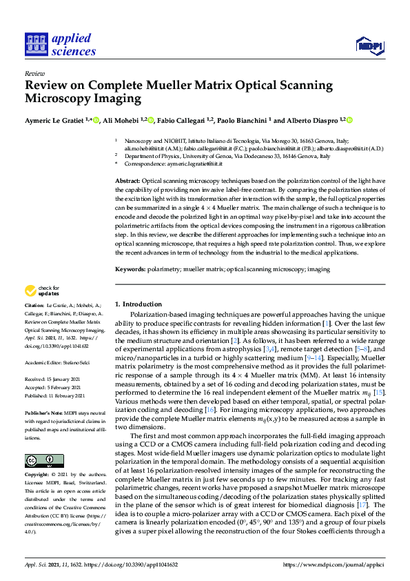 (PDF) Review on Complete Mueller Matrix Optical Scanning Microscopy Imaging