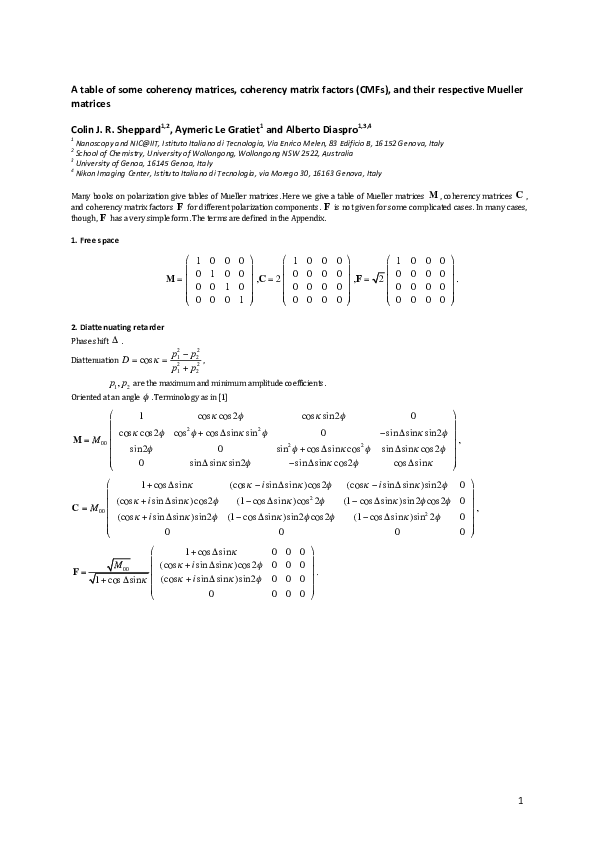 (PDF) A table of some coherency matrices, coherency matrix factors ...