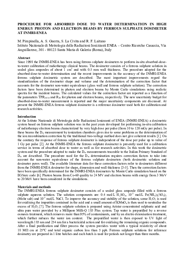 (PDF) Procedure for Absorbed Dose to Water Determination in High Energy ...