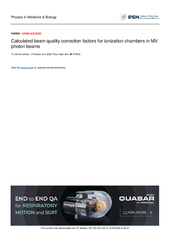 (PDF) Calculated beam quality correction factors for ionization ...