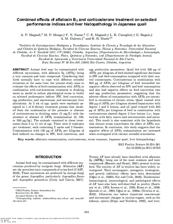 (PDF) Combined effects of aflatoxin B1 and corticosterone treatment on ...