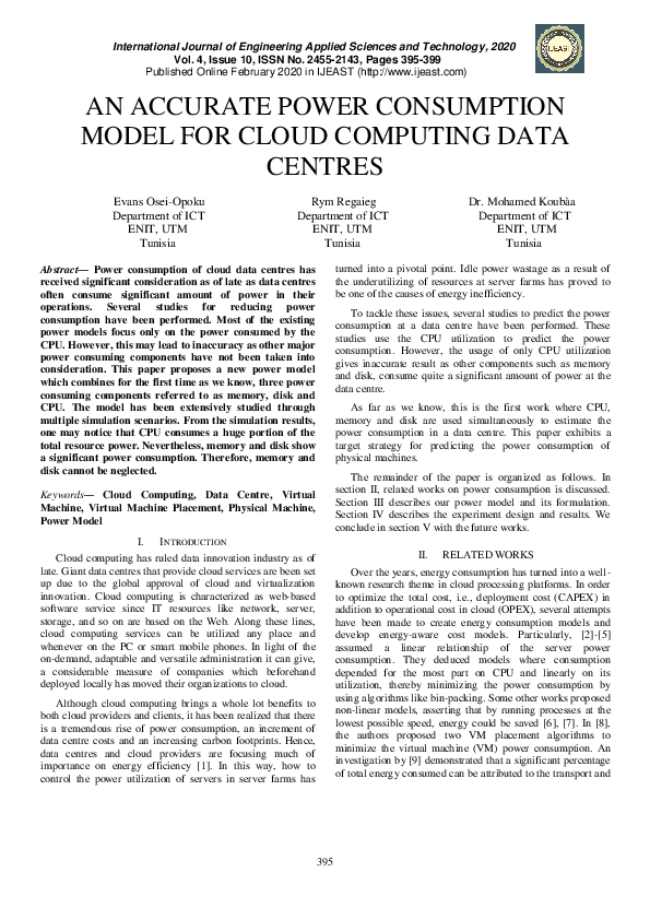 (PDF) An Accurate Power Consumption Model for Cloud Computing Data Centres