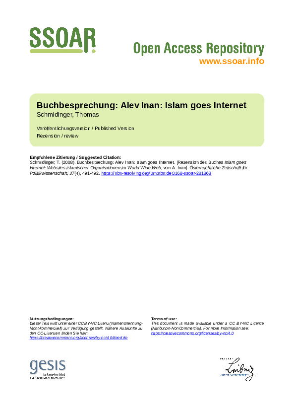 (PDF) Buchbesprechung: Alev Inan: Islam goes Internet | Thomas ...