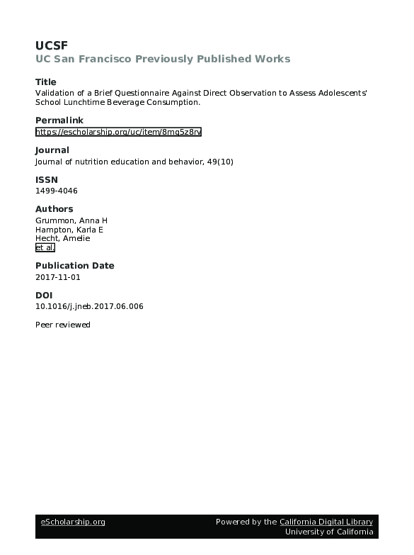 (PDF) Validation of a Brief Questionnaire Against Direct Observation to ...
