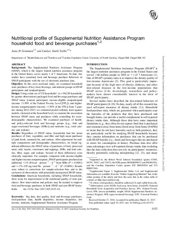 (PDF) Nutritional profile of Supplemental Nutrition Assistance Program ...