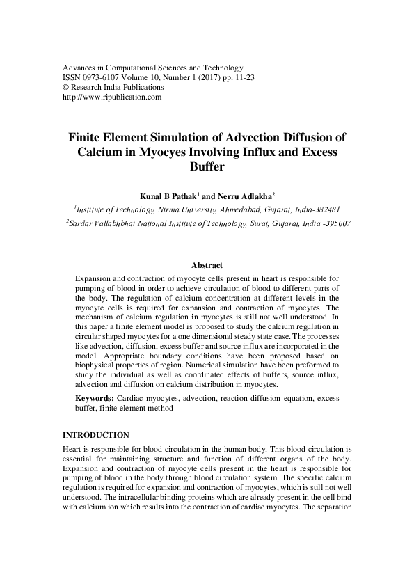 (PDF) Finite Element Simulation of Advection Diffusion of Calcium in ...