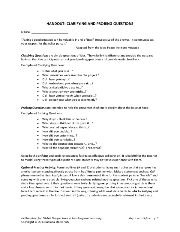 (PDF) HANDOUT: CLARIFYING AND PROBING QUESTIONS