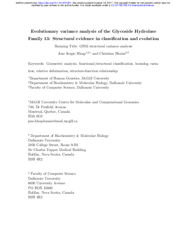 (PDF) Evolutionary variance analysis of the Glycoside Hydrolase Family ...
