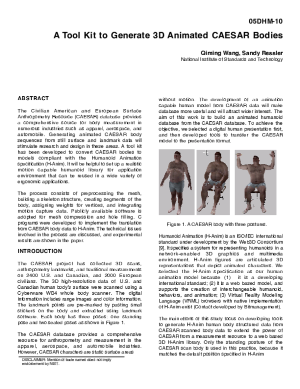 (PDF) A Tool Kit to Generate 3D Animated CAESAR Bodies