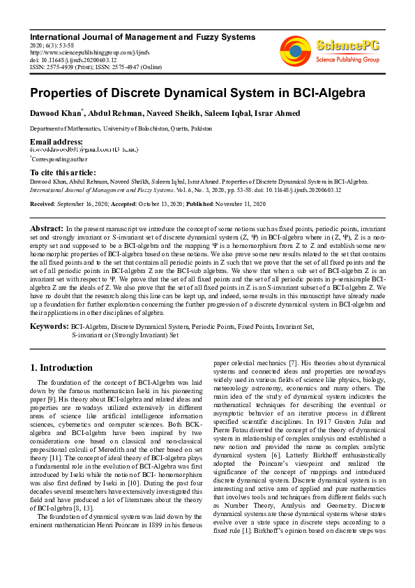 (PDF) Properties of Discrete Dynamical System in BCI-Algebra