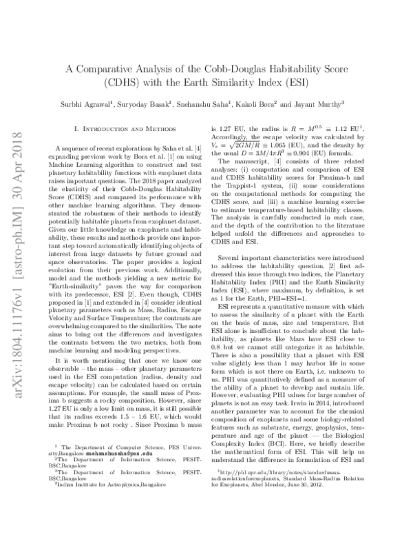 (PDF) A Comparative Analysis of the Cobb-Douglas Habitability Score ...