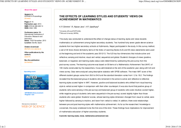 (PDF) The Effects of Learning Styles and Students' Views on Achievement ...