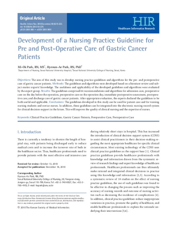 (PDF) Development of a nursing practice guideline for pre and post ...