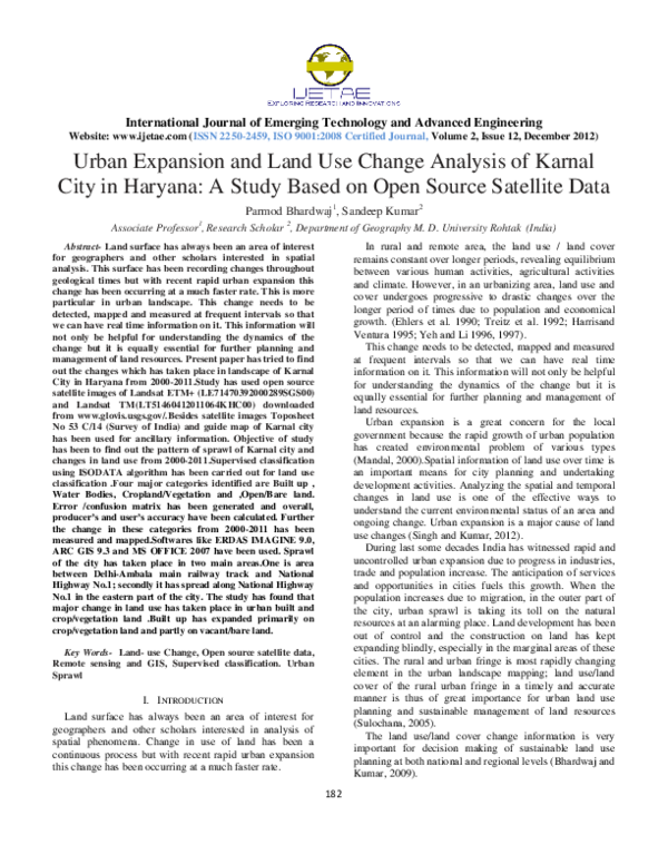 (PDF) Urban Expansion and Land Use Change Analysis of Karnal City in ...