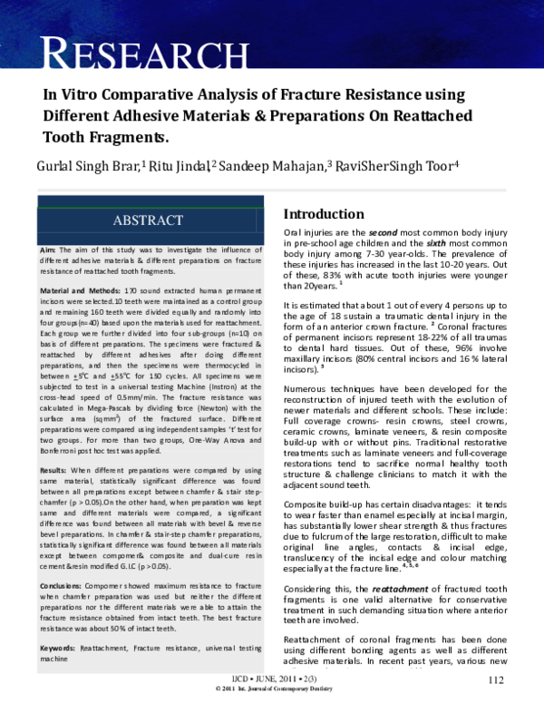 (PDF) In Vitro Comparative Analysis Of Fracture Resistance Using ...