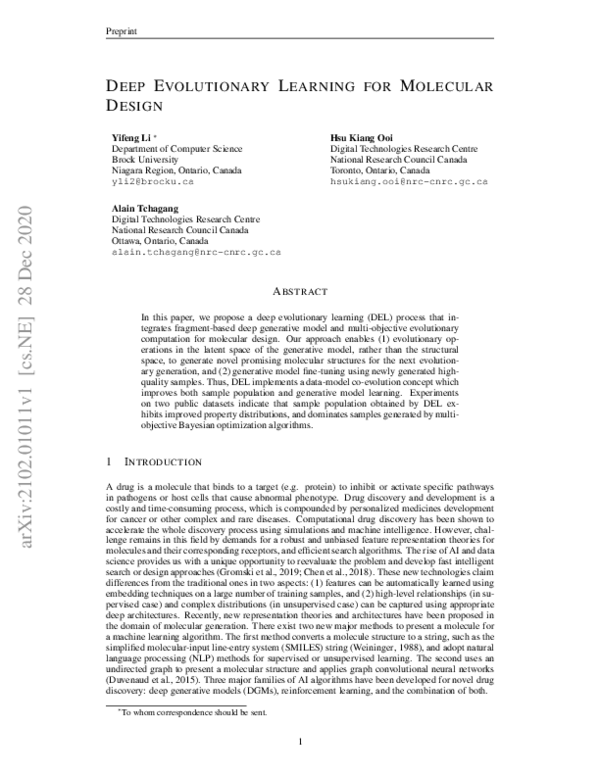(PDF) Deep Evolutionary Learning for Molecular Design