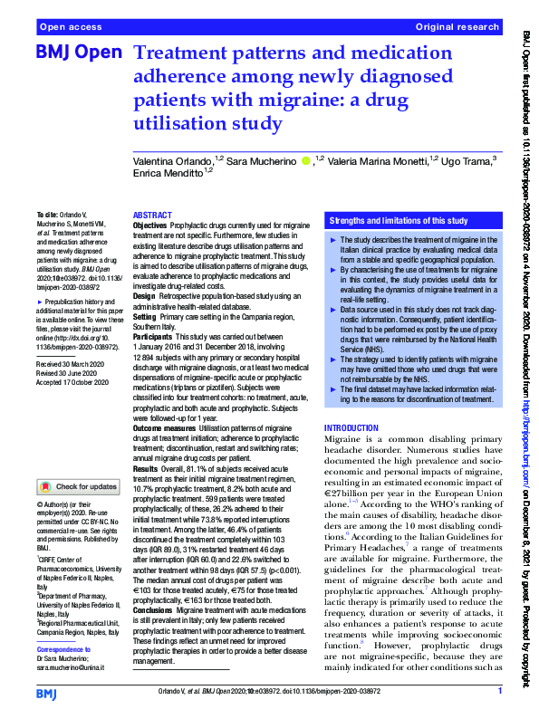 (PDF) Treatment patterns and medication adherence among newly diagnosed ...