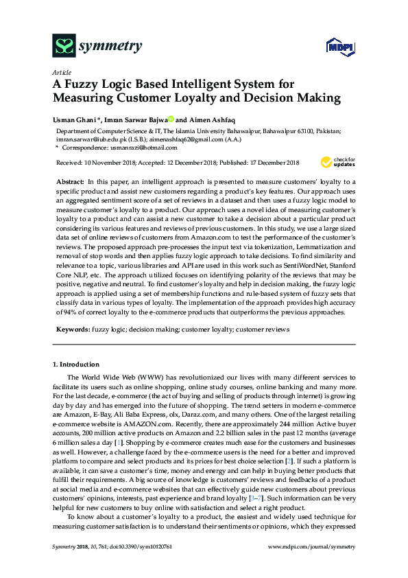 (PDF) A Fuzzy Logic Based Intelligent System for Measuring Customer ...