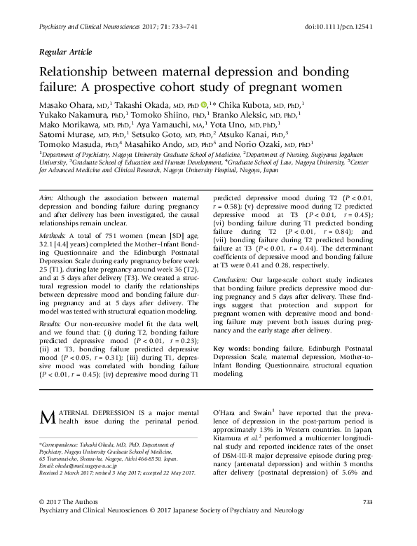 (PDF) Relationship between maternal depression and bonding failure: a ...